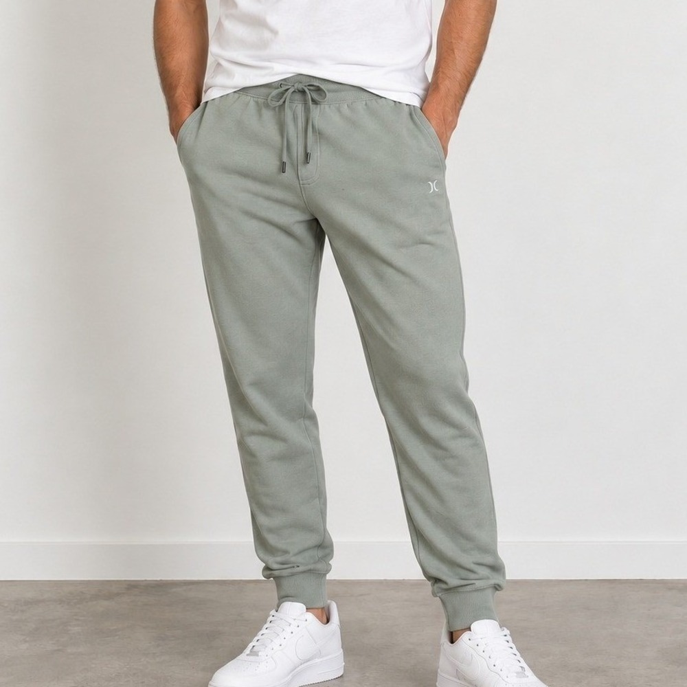 Hurley Mens Fleece Jogger Sweatpants Sage Green Small Casual Relaxed Fit Sporty
